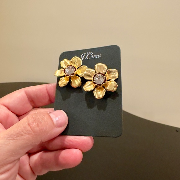 NWT Luxury Minimalist Formal J. Crew crystal preppy floral statement earrings - Picture 8 of 17